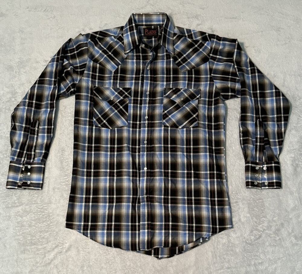 Plains Western Wear Men's S Small Cowboy Farm Country Pearl Snap Button Shirt